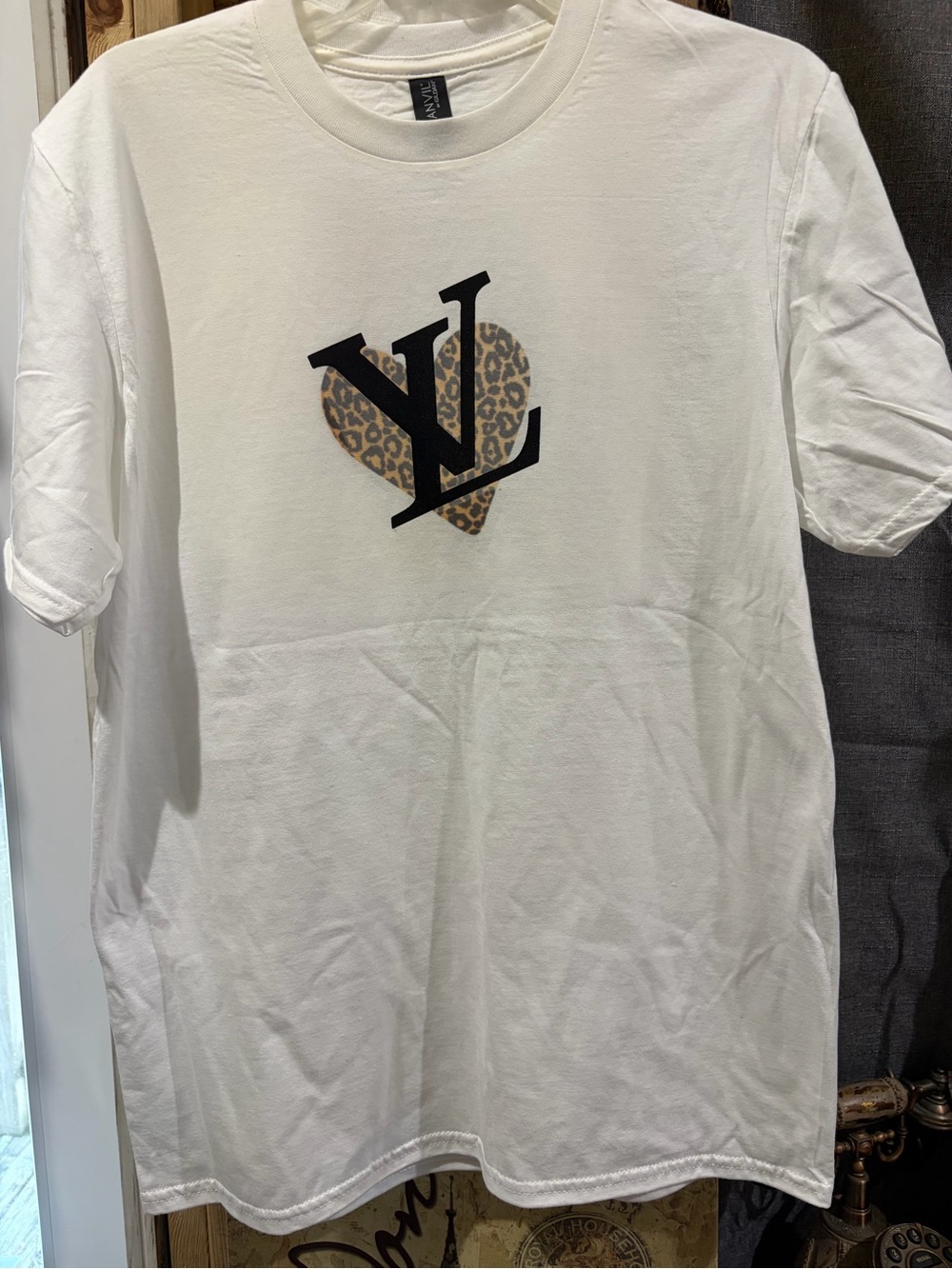 White Short-Sleeve Tee with Leopard Heart Logo